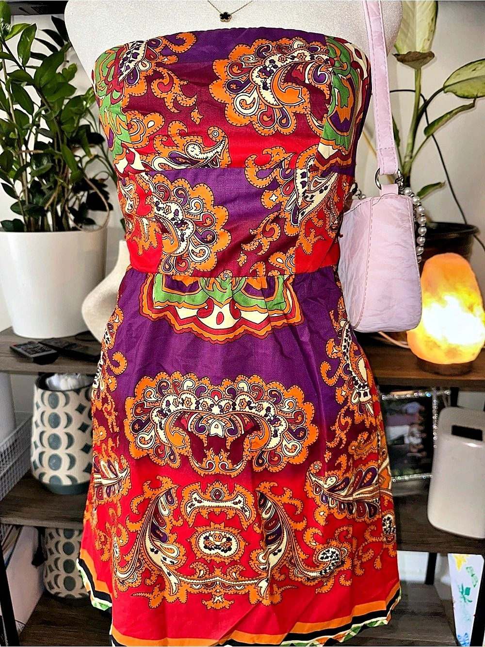 VINTAGE Rubber Ducky Paisley Strapless Mini Dress Size